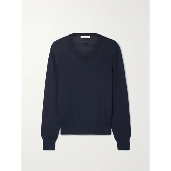 THE ROW Stockwell Cashmere Sweater Women's XS Navy Blue V-Neck Tailored Luxury - Picture 10 of 13
